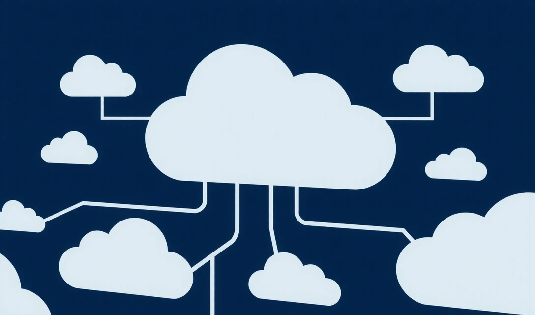 Bilde av skyinfrastruktur med sammenkoblede servere og dataskyer