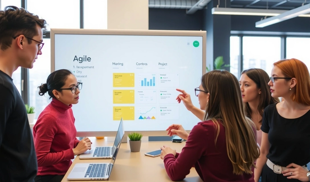 Bilde av et team som samarbeider rundt en prosjekttavle
