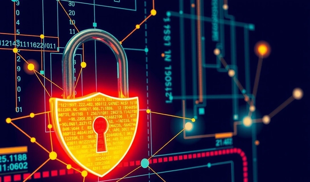 Bilde av IT-sikkerhet med lås og skjold over et nettverk