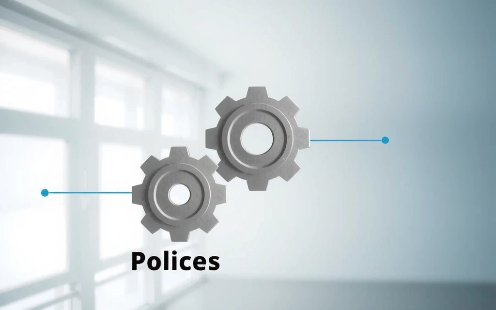 Abstract gears and cogs turning, symbolizing policy updates and changes, modern digital art