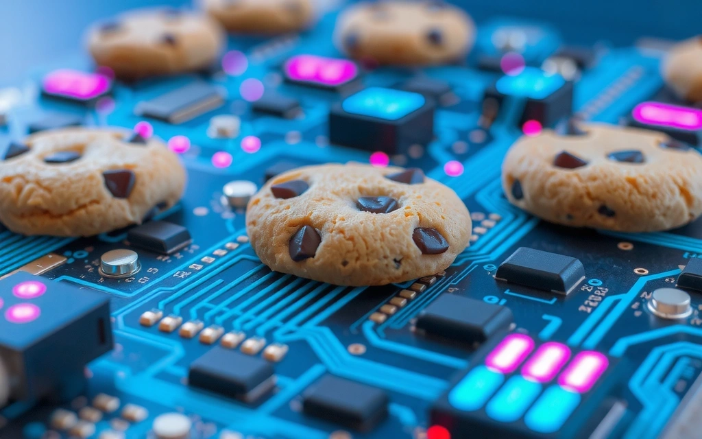 Digital representation of cookies, small data packets flowing through wires and circuits