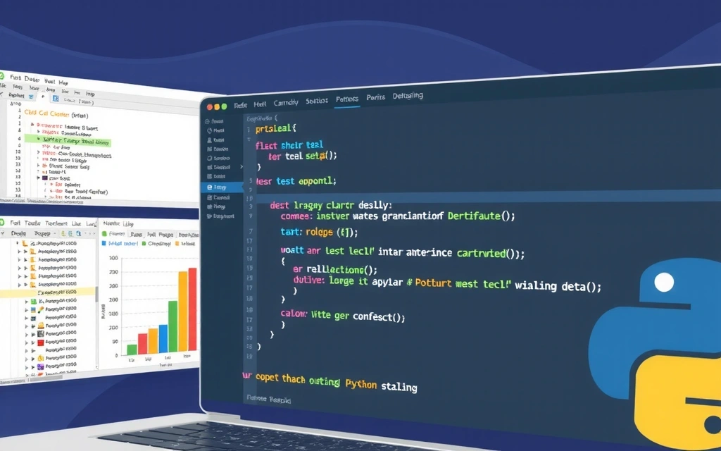 Python-kode på en skjerm med utviklingsverktøy og grafer.