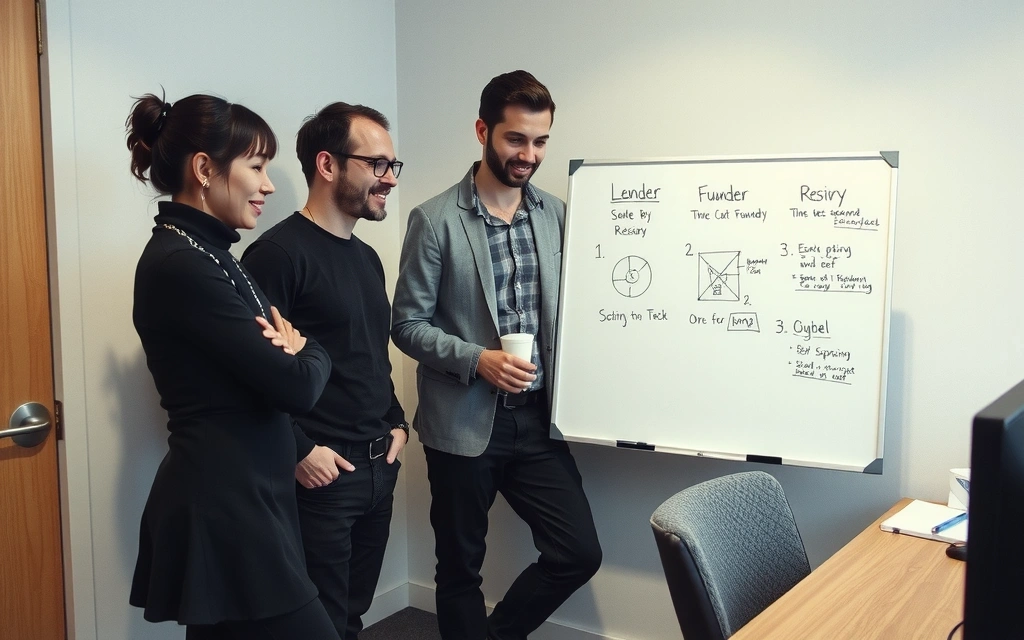 Historisk bilde av grunnleggerne av TeknologiForbedring AS som diskuterer i et tidlig kontor