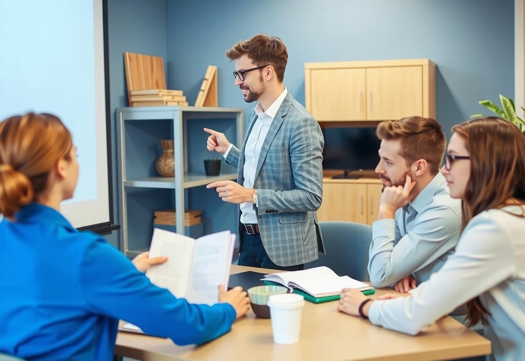 Instruktør som veileder studenter i et moderne klasserom