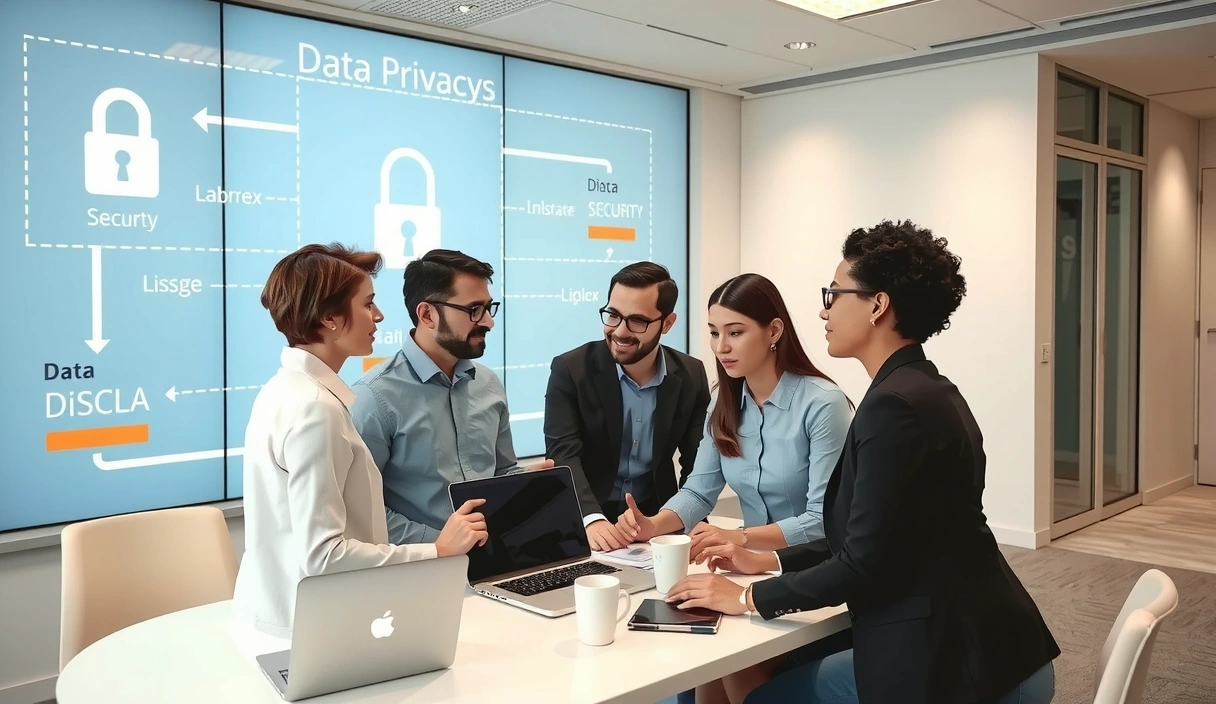 Bilde av et datateam som samarbeider om personvern og sikkerhet