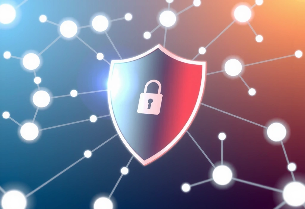 Abstract digital representation of data security, with multiple layers of protection and a strong padlock icon.