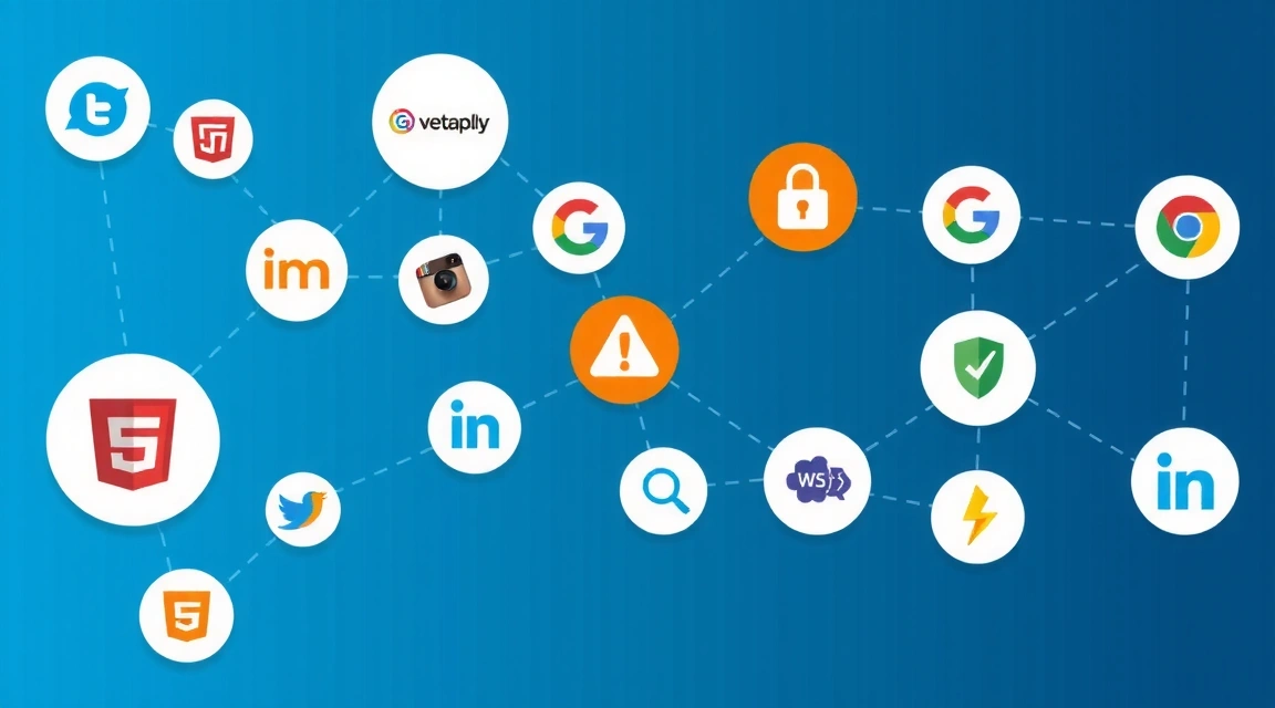 Illustration of interconnected websites and data flow