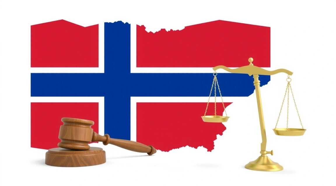Norwegian flag with legal symbols illustration